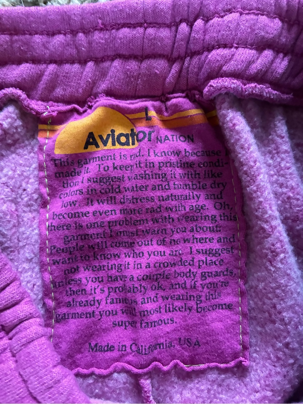 Unisex Aviator Nation Magenta Wide Leg Sweatpants Size Large - Picture 6 of 10